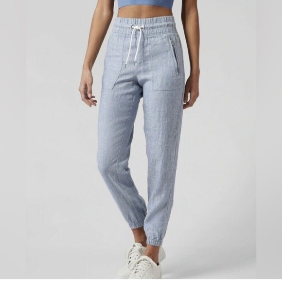 Athleta Pants - Athleta Women's Cabo Linen Jogger Pants Chambray Blue Summer Beach Pockets Sz 12